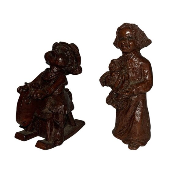 2 Statues Little Child Rocking Horse Roxanne Girl Holding Teddy Bear Figurine - Picture 5 of 10